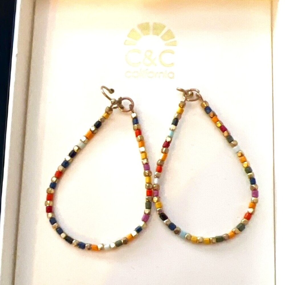 C & C California Multicolored Glass Beads Teardrop Dangle Drop Earrings
